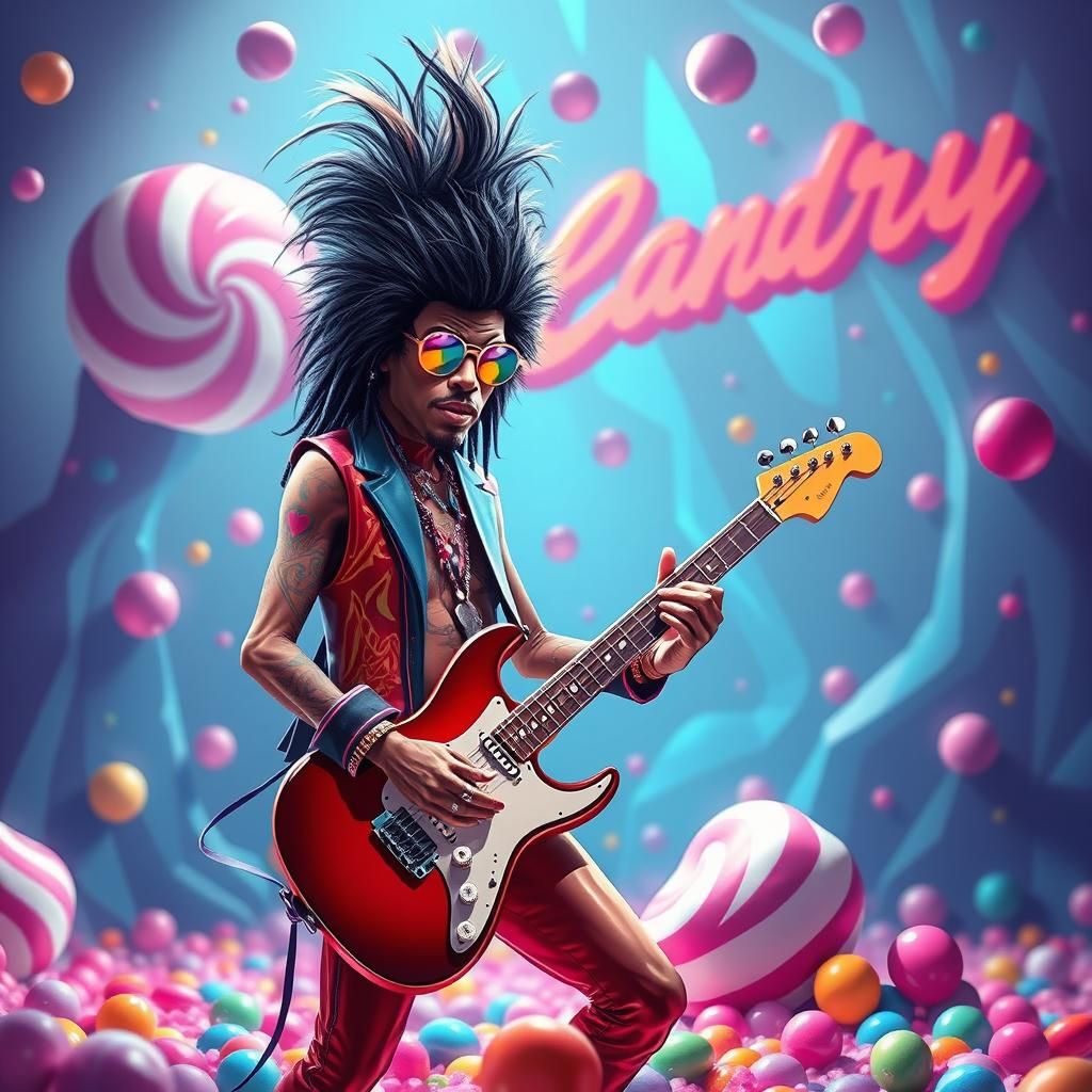 Lenny Kravitz Guitarist in Whimsical Candyland Art