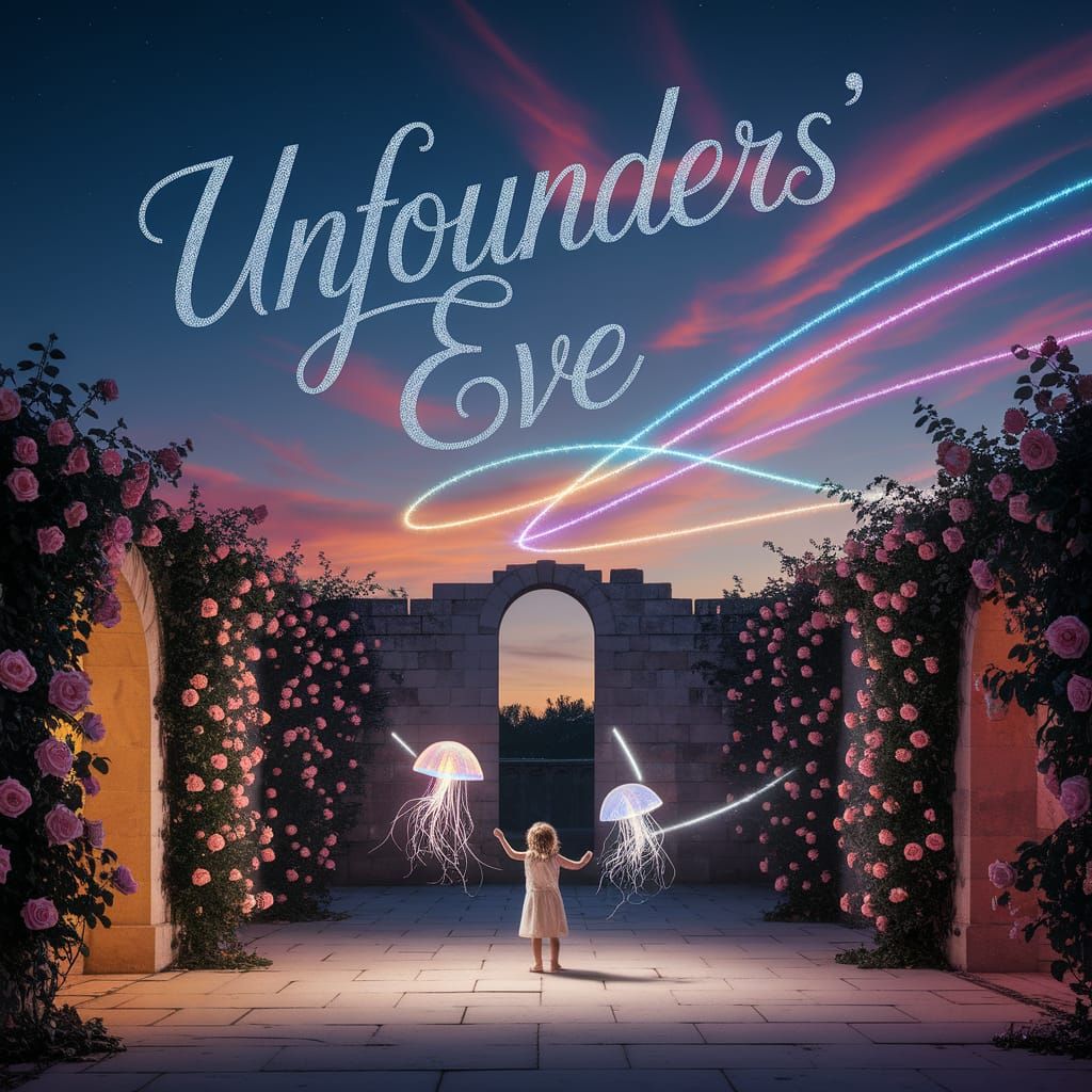 Child Chasing Light Creatures at Twilight, Golden Hour