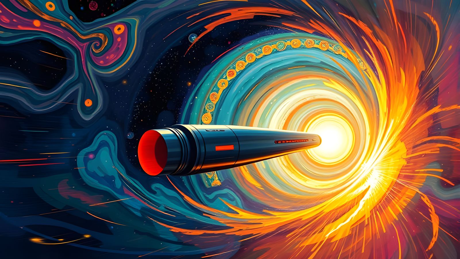 Starship Rushes into Vibrant Plasma Vortex