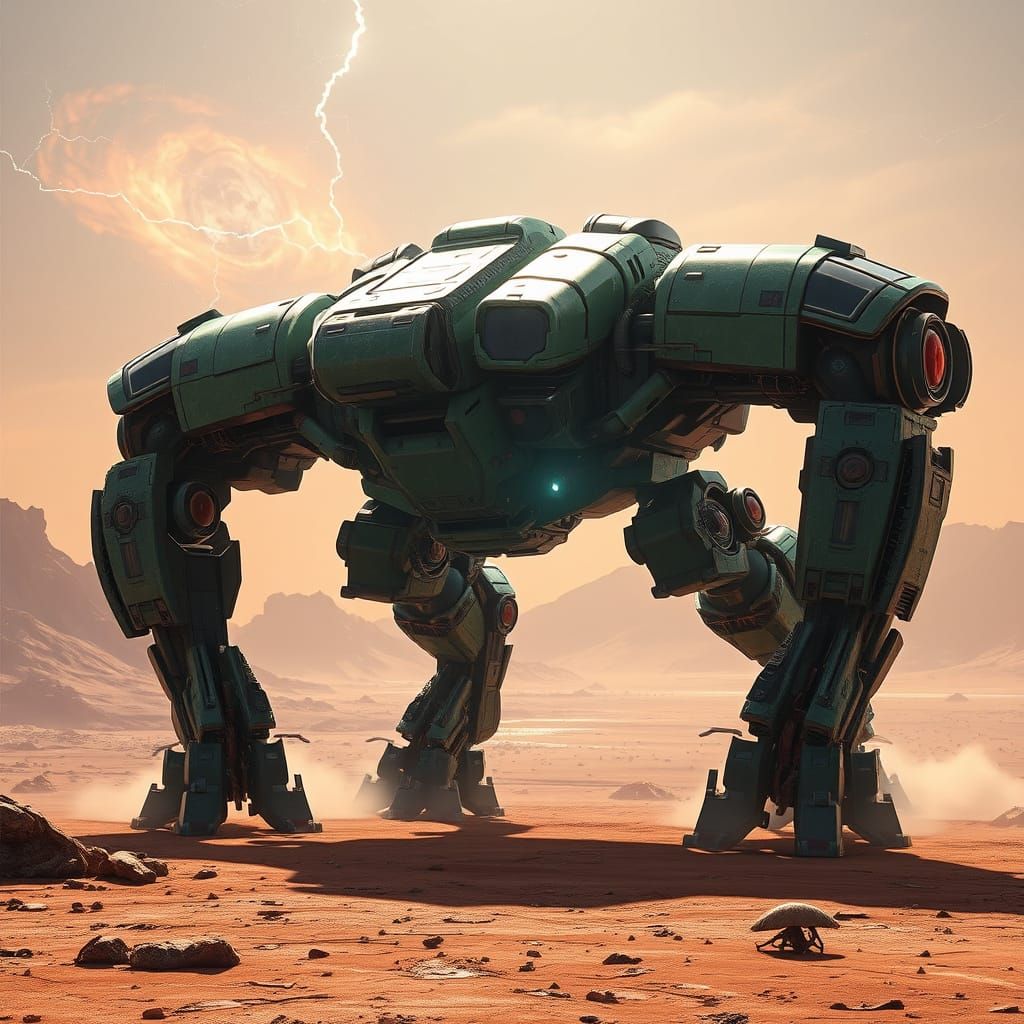 Ethereal Sci-Fi Mech Strides Across Alien Landscape in Jade ...