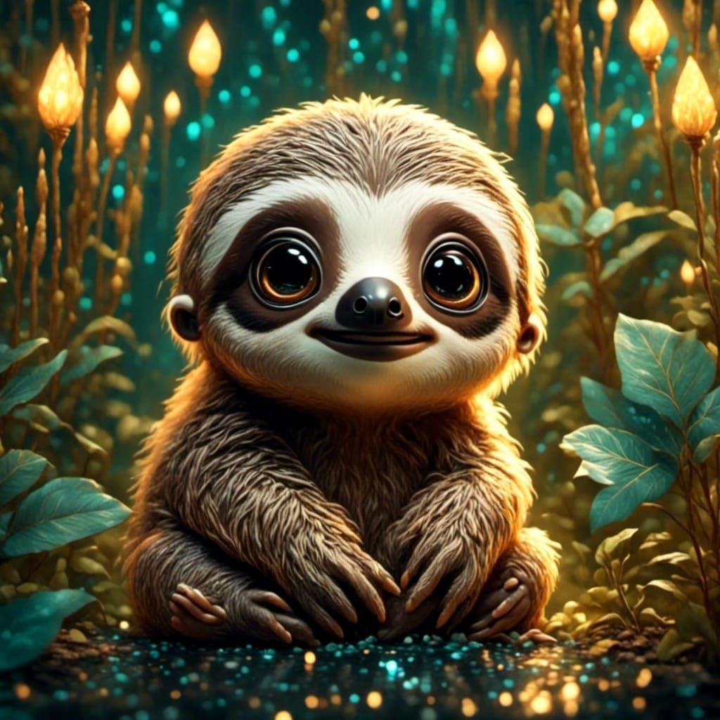 Adorable Baby Sloth with Big Golden Eyes
