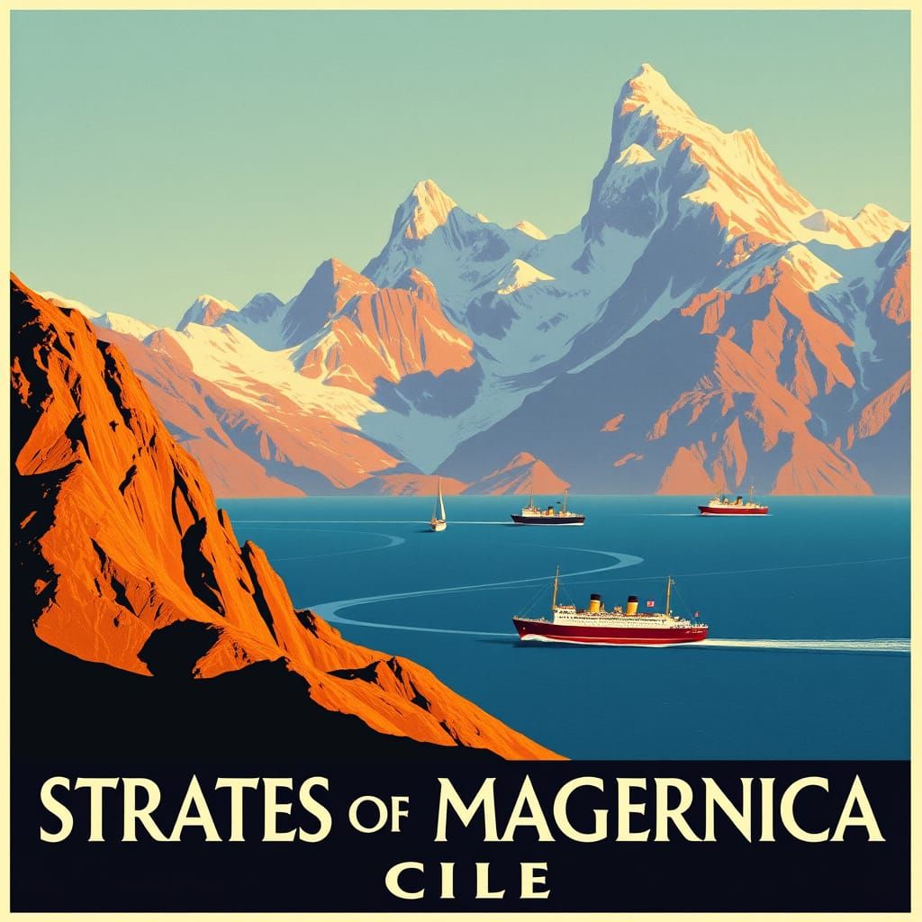 Chile's Straits of Magellan: Vintage Travel Poster
