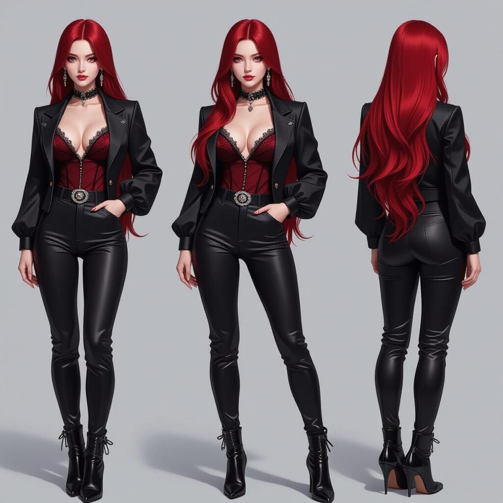 Anime-Inspired Woman with Scarlet Hair in 3D Art Style