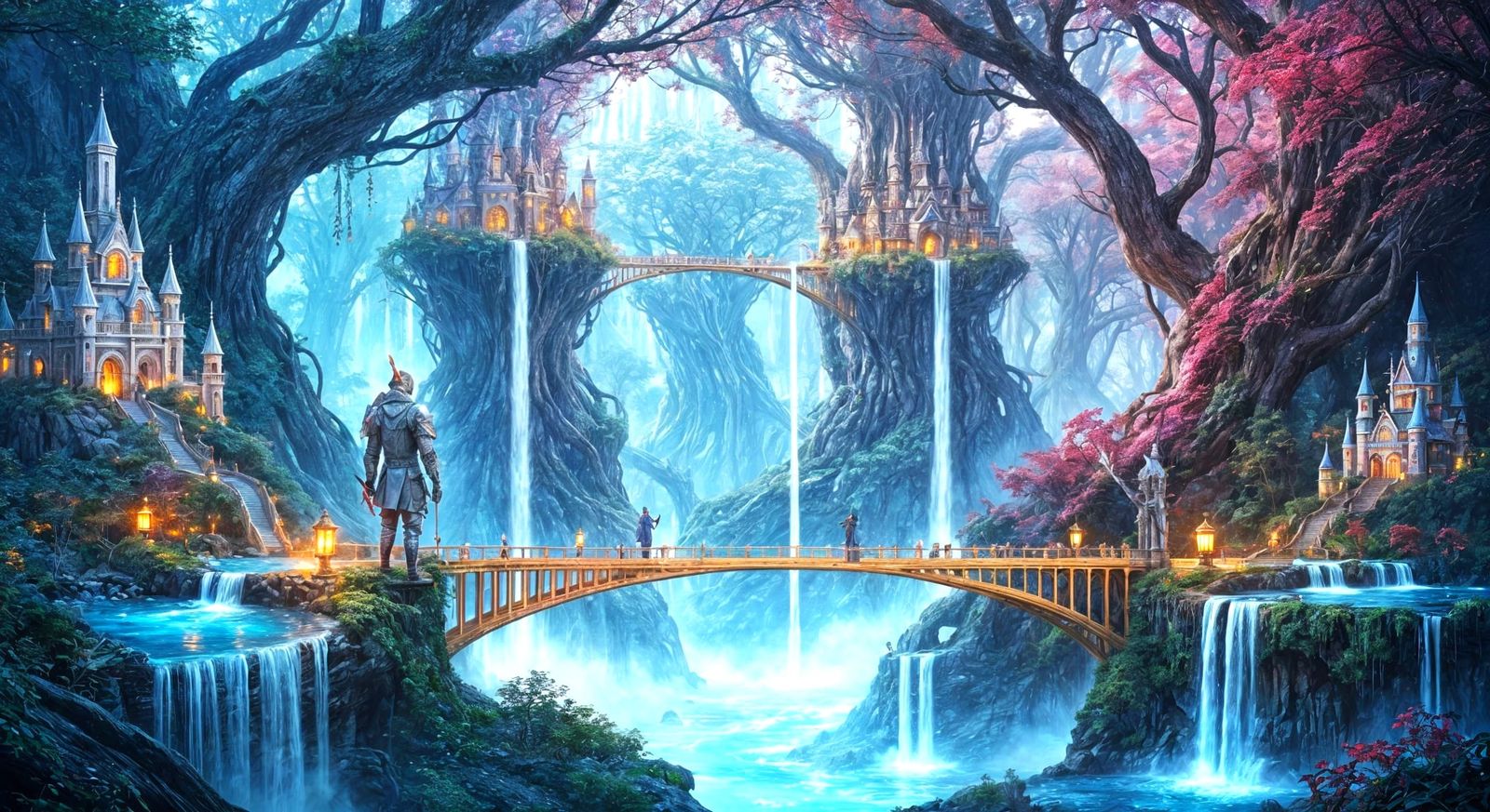 Elven Treetop Cities in a Magical Forest
