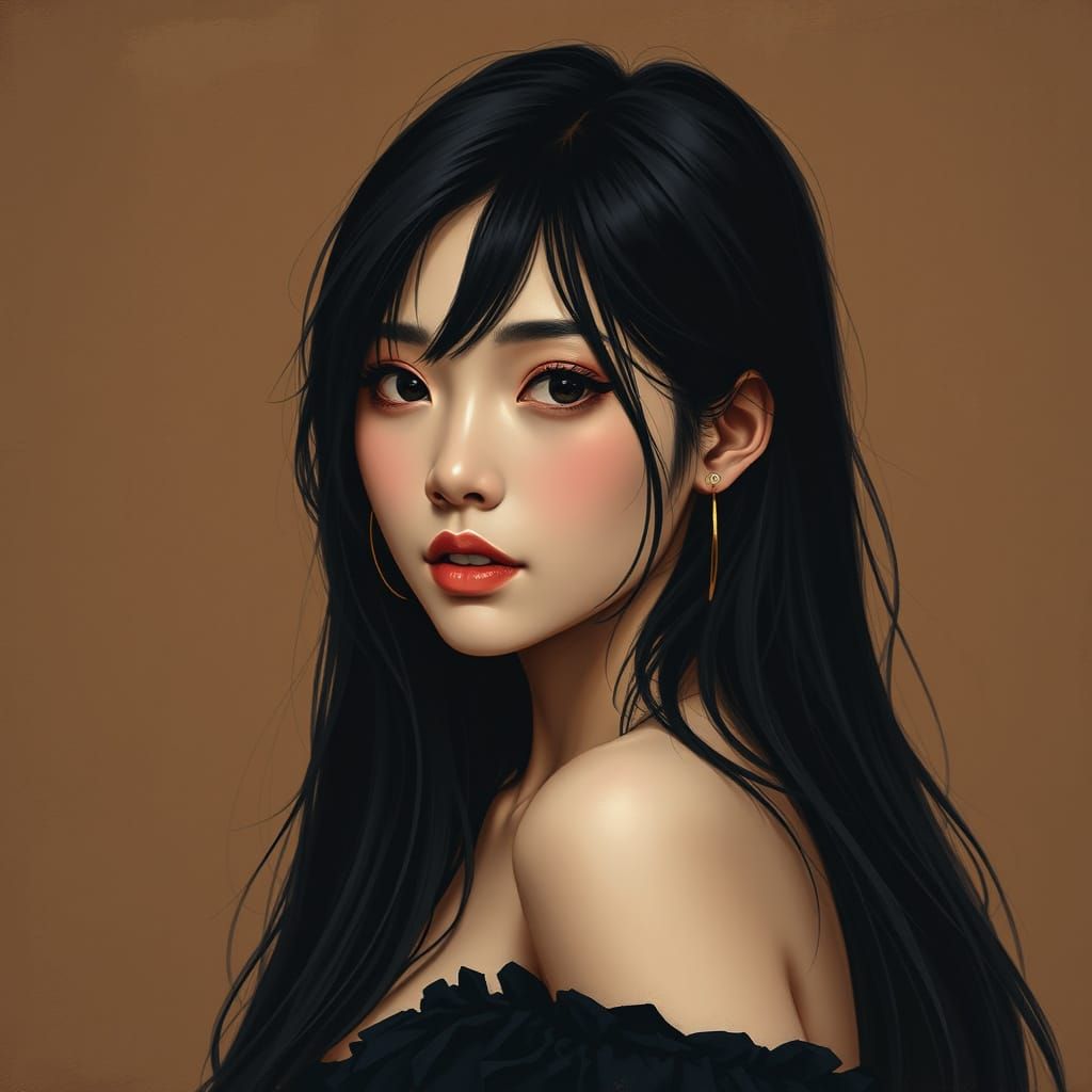 Asian Woman in Moody Brown Artwork