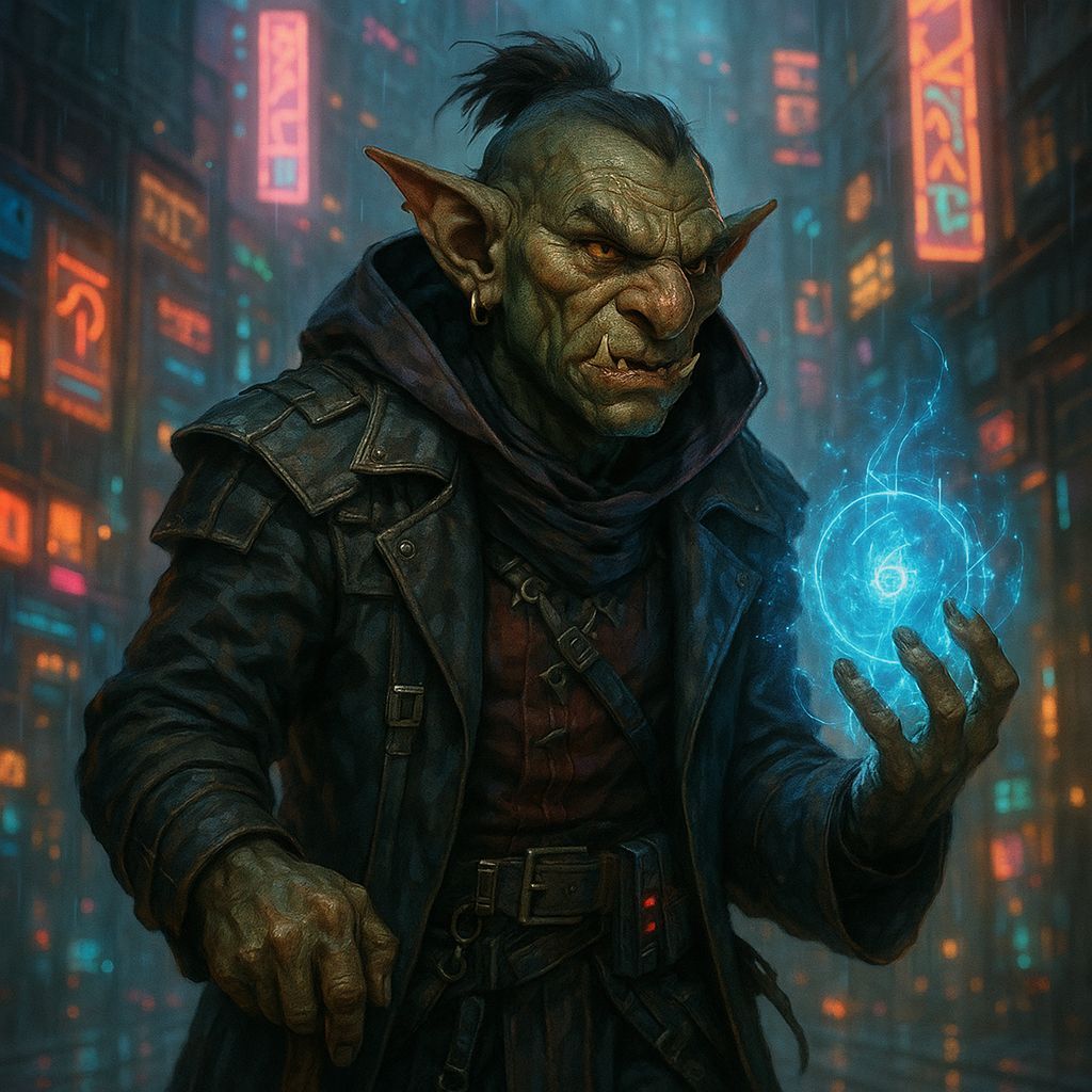 Shadowrun Hobgoblin Spellcaster in Cyberpunk Style