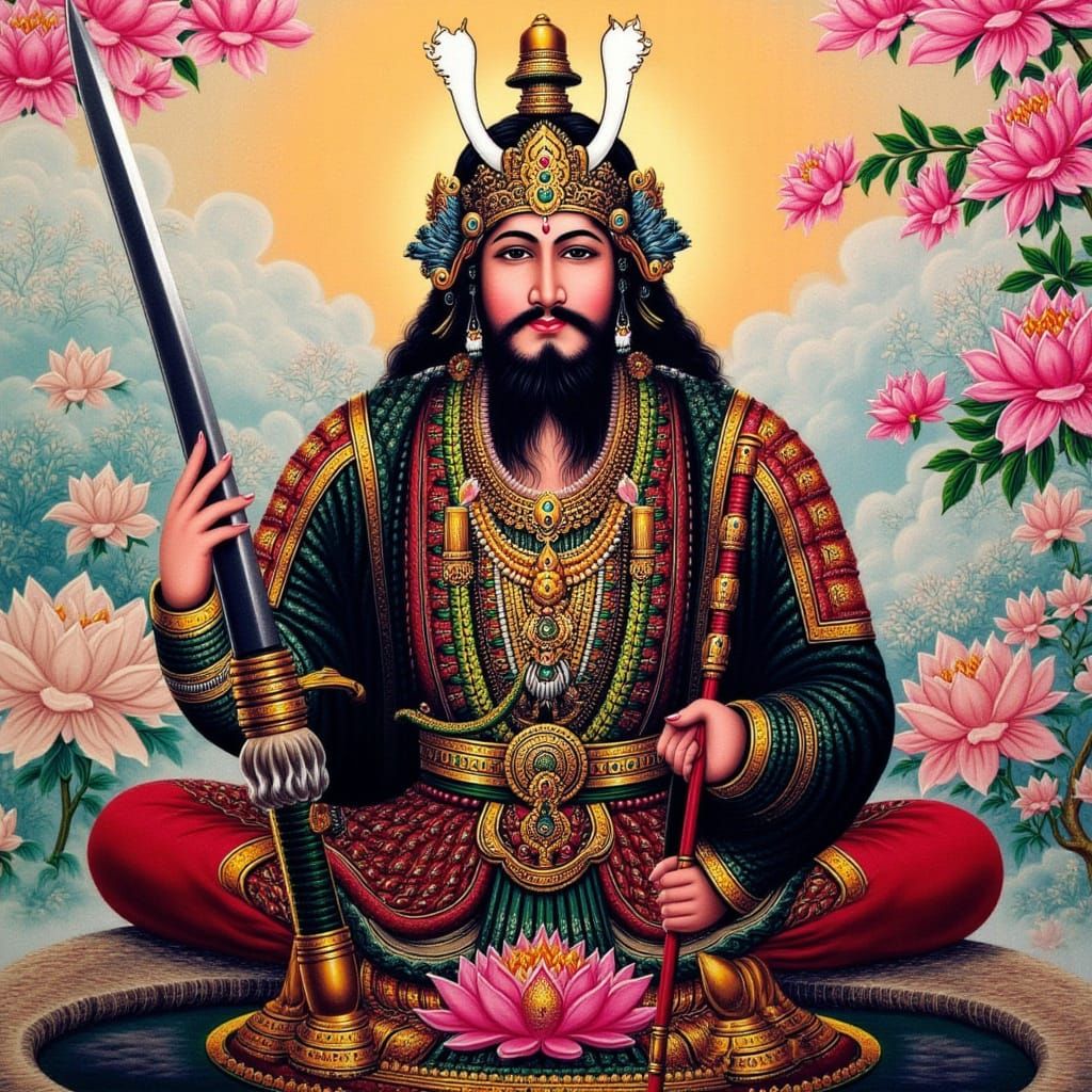 Imposing Samurai in Detailed Armor, Japanese Landscape