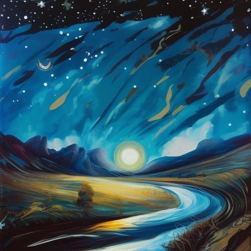 Anime Mountain Lion Under Springtime Starry Sky