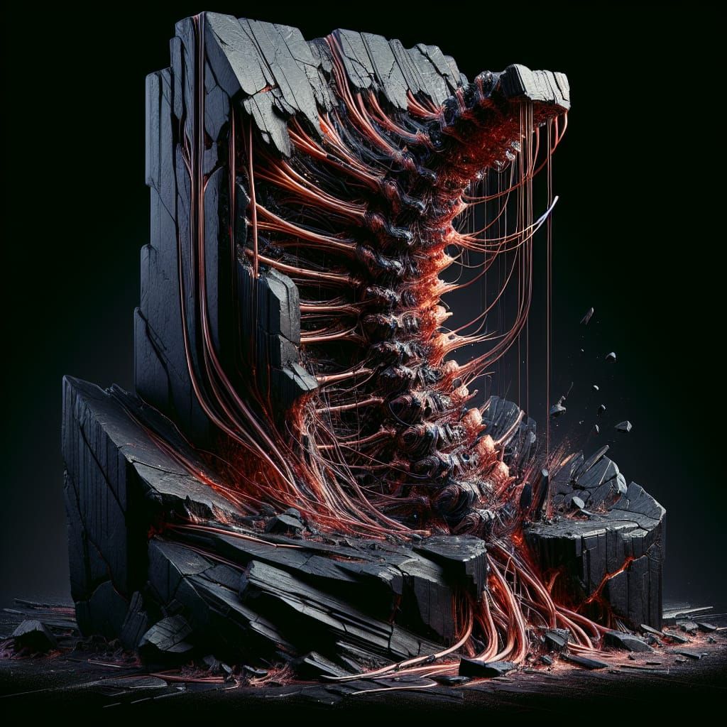 Cybernetic Obsidian Monolith Unfolds with Molten Copper Spin...