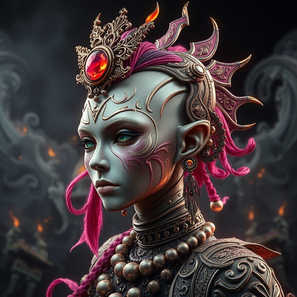 Fantasy Character with Painterly Brushstrokes in Hyperrealis...