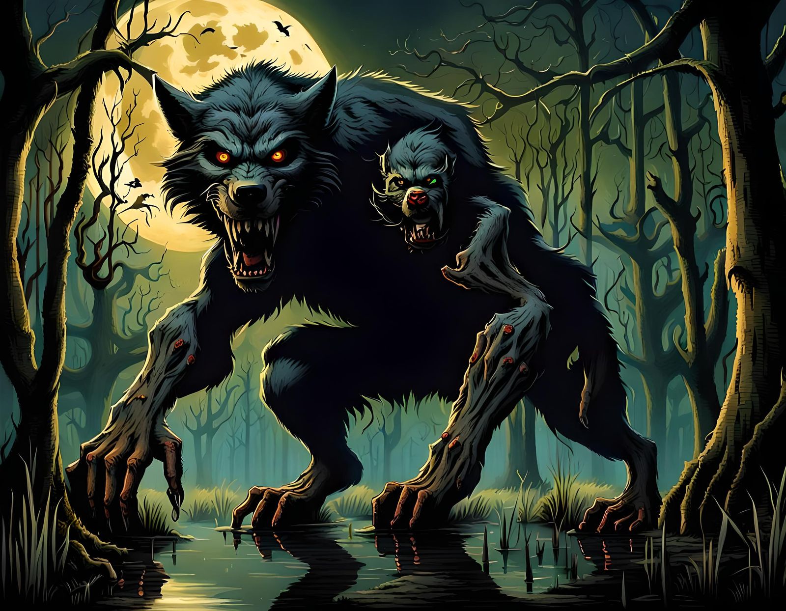 Rougarou Howls Under Louisiana Swamp Moon