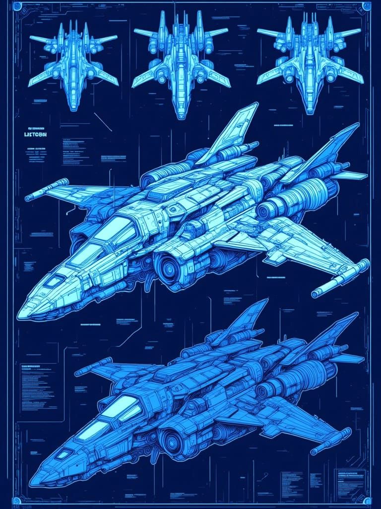 Futuristic Interceptor Aircraft Design in Cyberpunk Style