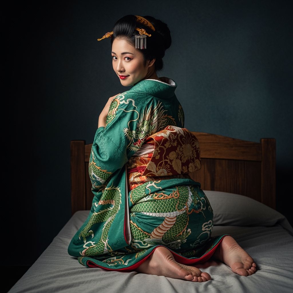 Japanese Woman in Kimono with Dragon, Art Nouveau Style