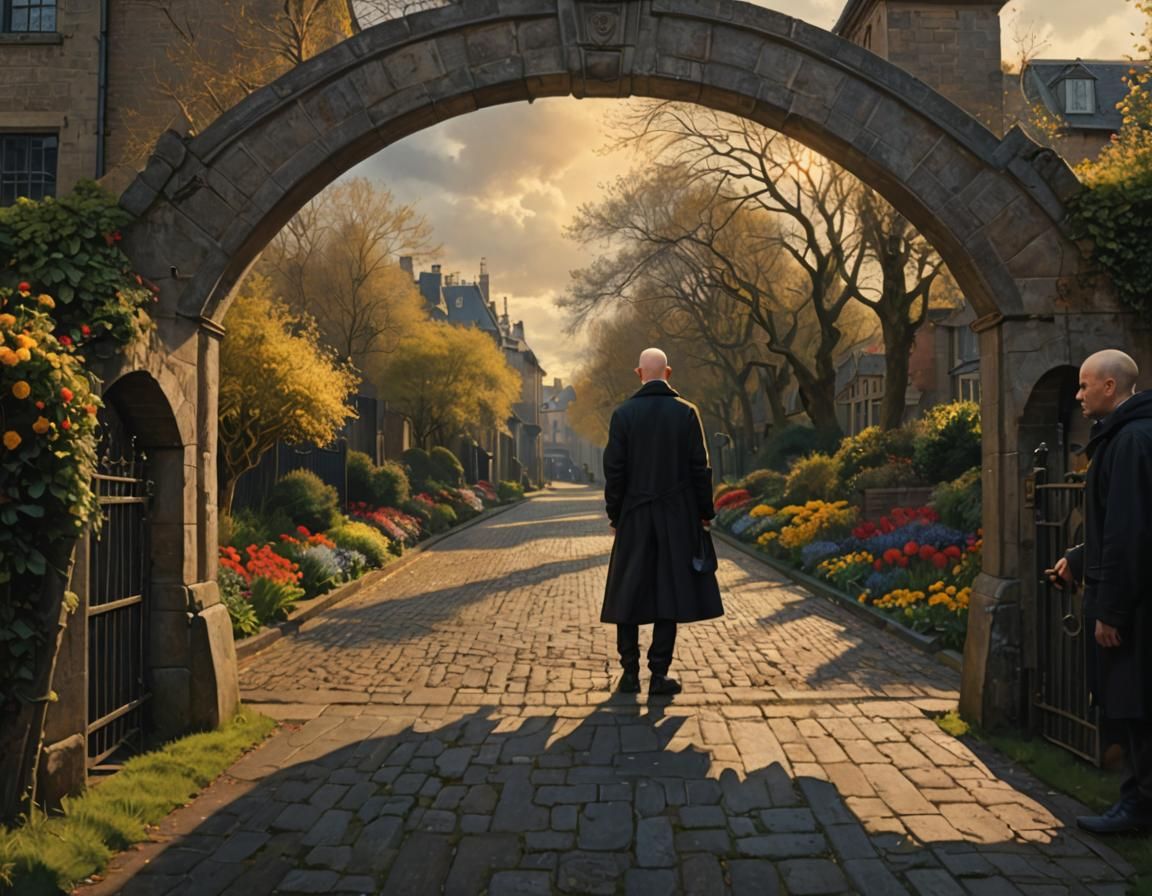 Bald Man Before Gate in Rembrandt Style