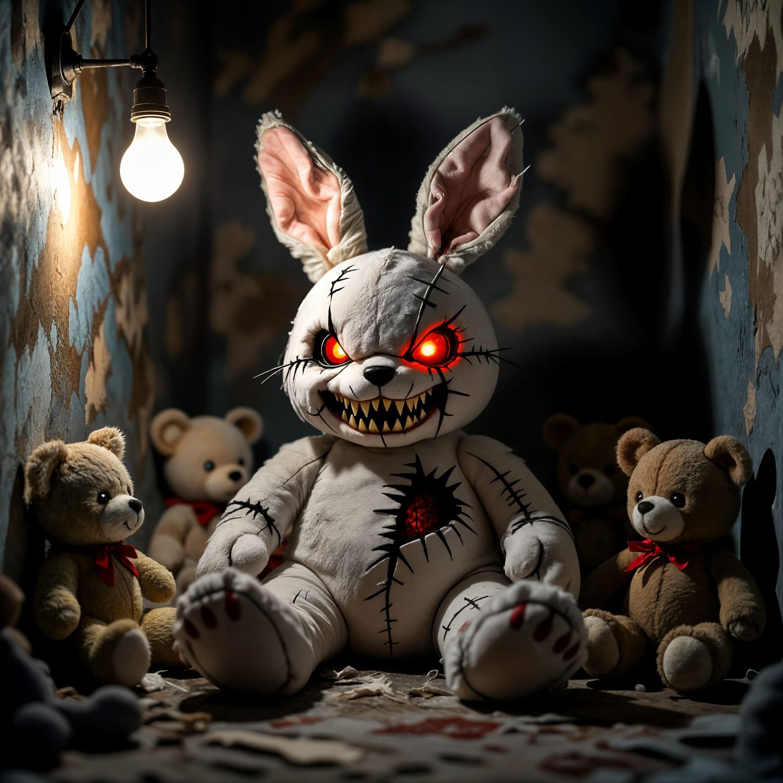 Gothic Horror Bunny in Abandoned Playroom