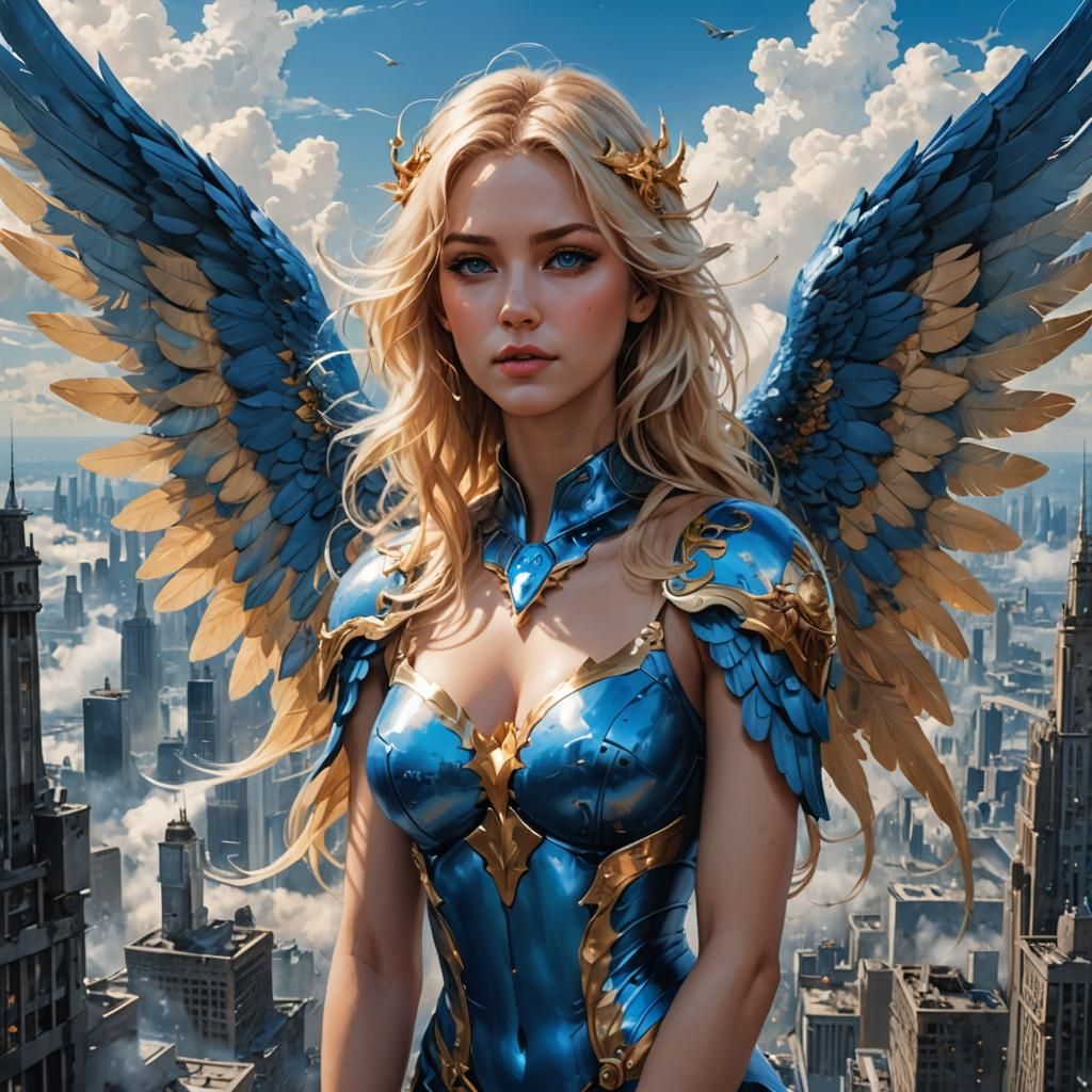 Blue Angel Portrait with City in the Clouds
