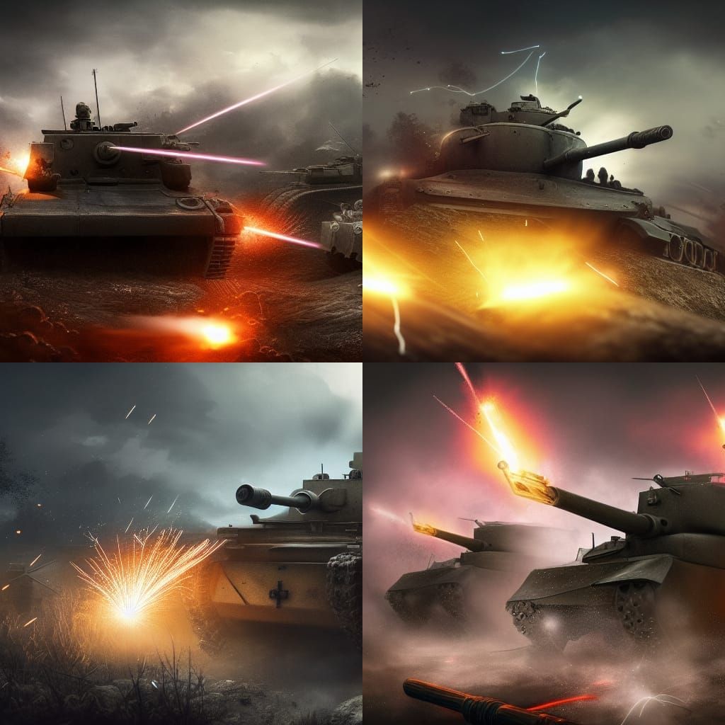 Night Battle Scene with Tanks and Soldiers