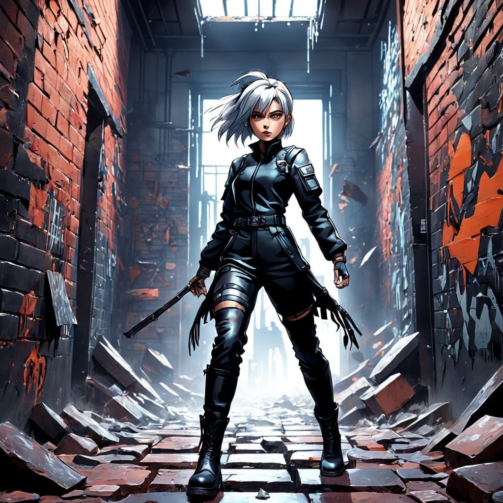 Sleek Silver-Haired Rebel Bursts Out of Gritty Jail Entrance