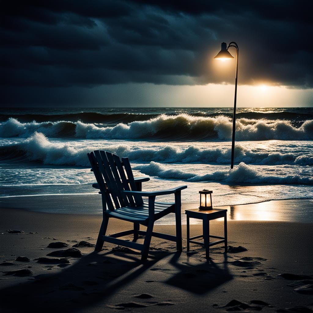 Magical Solitude: Lamp on Beach at Night