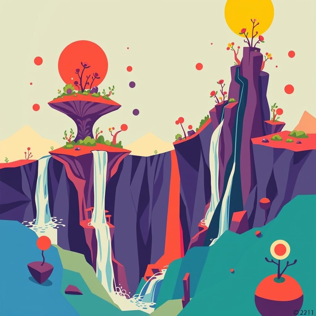 Surreal Abstract Landscape with Floating Islands and Upward ...