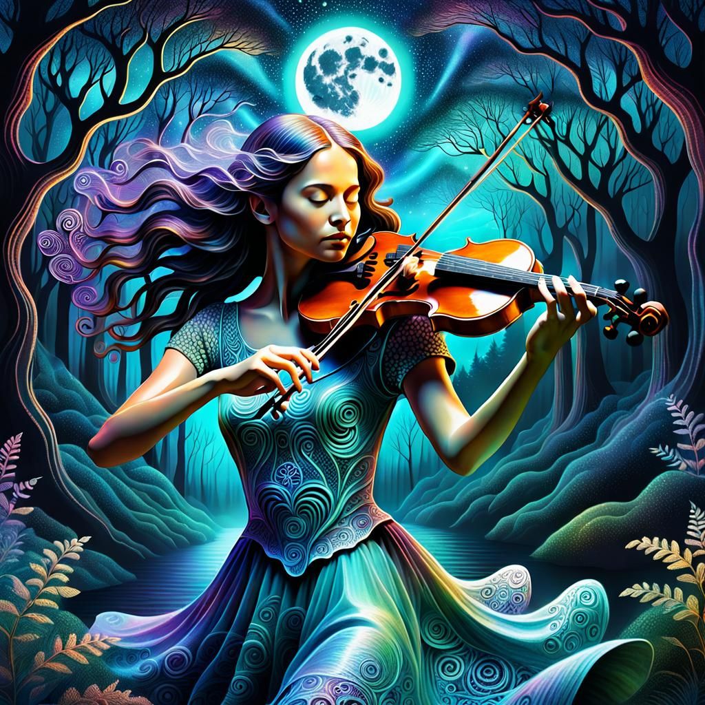 Enchanting Violin Player in Misty Forest