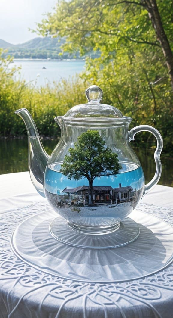 Miniature Summer Wonderland in a Clear Glass Teapot