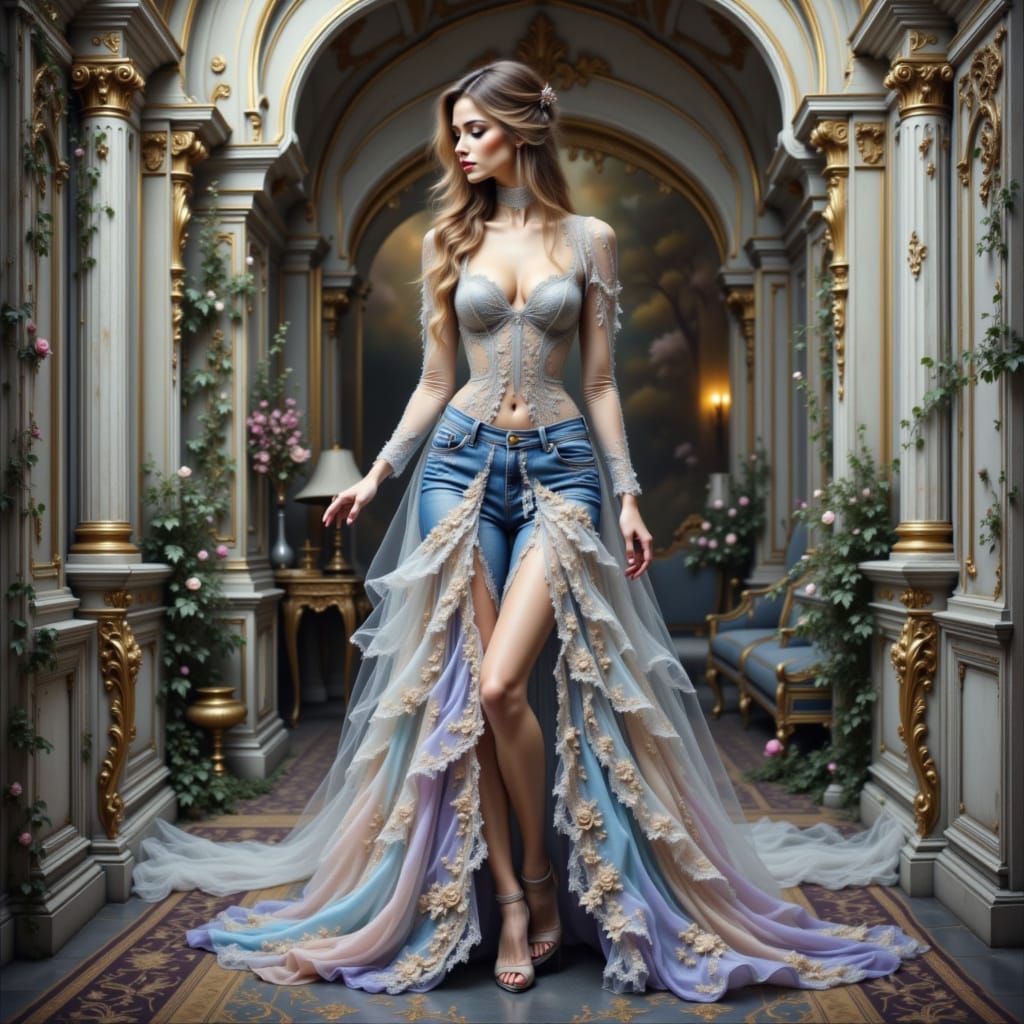 Model in Stylish Jeans Fashion Gown