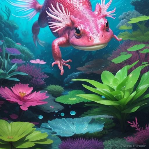 Mesmerizing Axolotl Face in Vibrant Digital Art