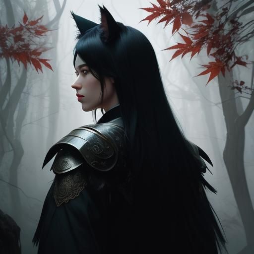 Cat woman in the woods