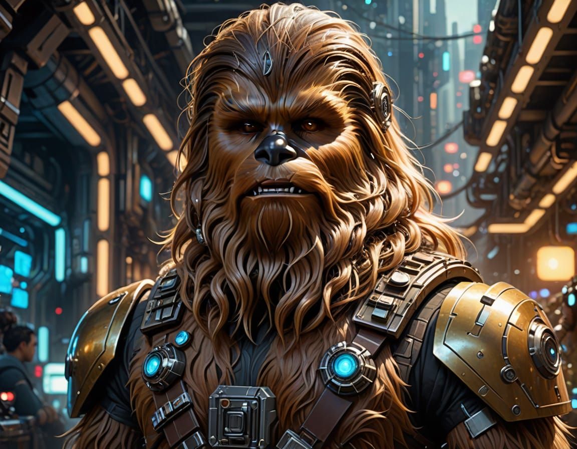 Cybernetic Wookiee in Anime Style