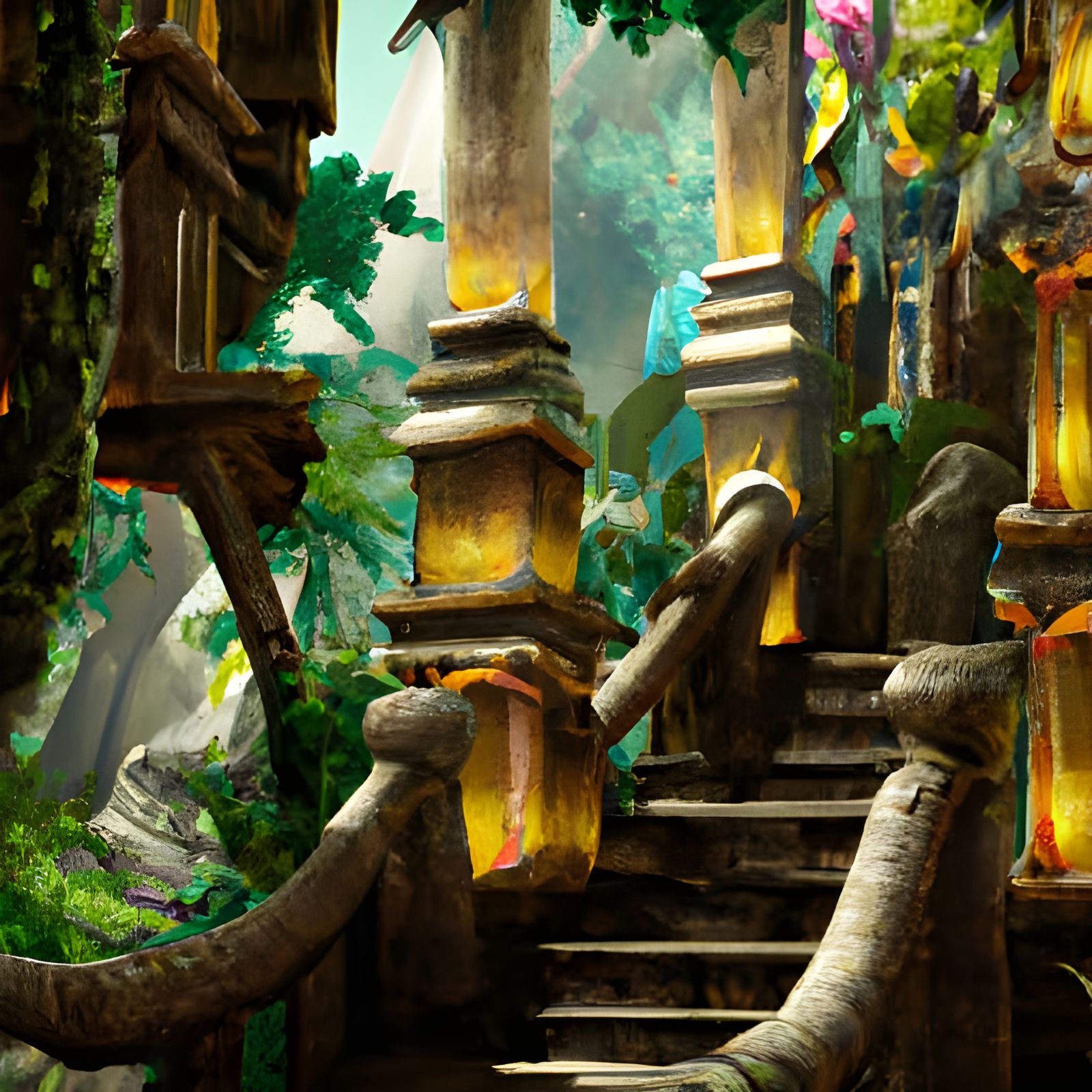 Jungle Temple Stairs in Detailed Matte Painting