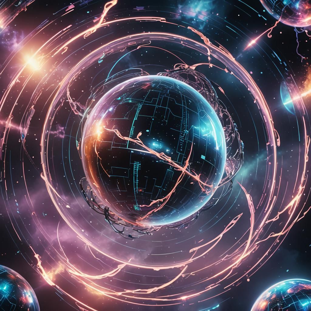 Ethereal Hologram Emerges from Cosmic Sphere in Watercolor a...