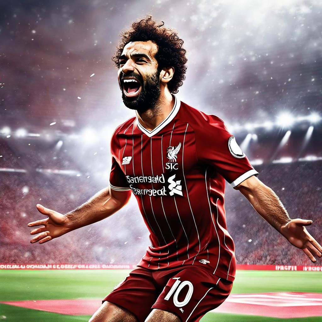Mohamed Salah Celebrates Goal in Hyperrealistic Digital Art