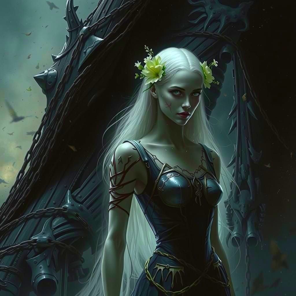 Ethereal Woman Entwined with Dark Monstrous Figure