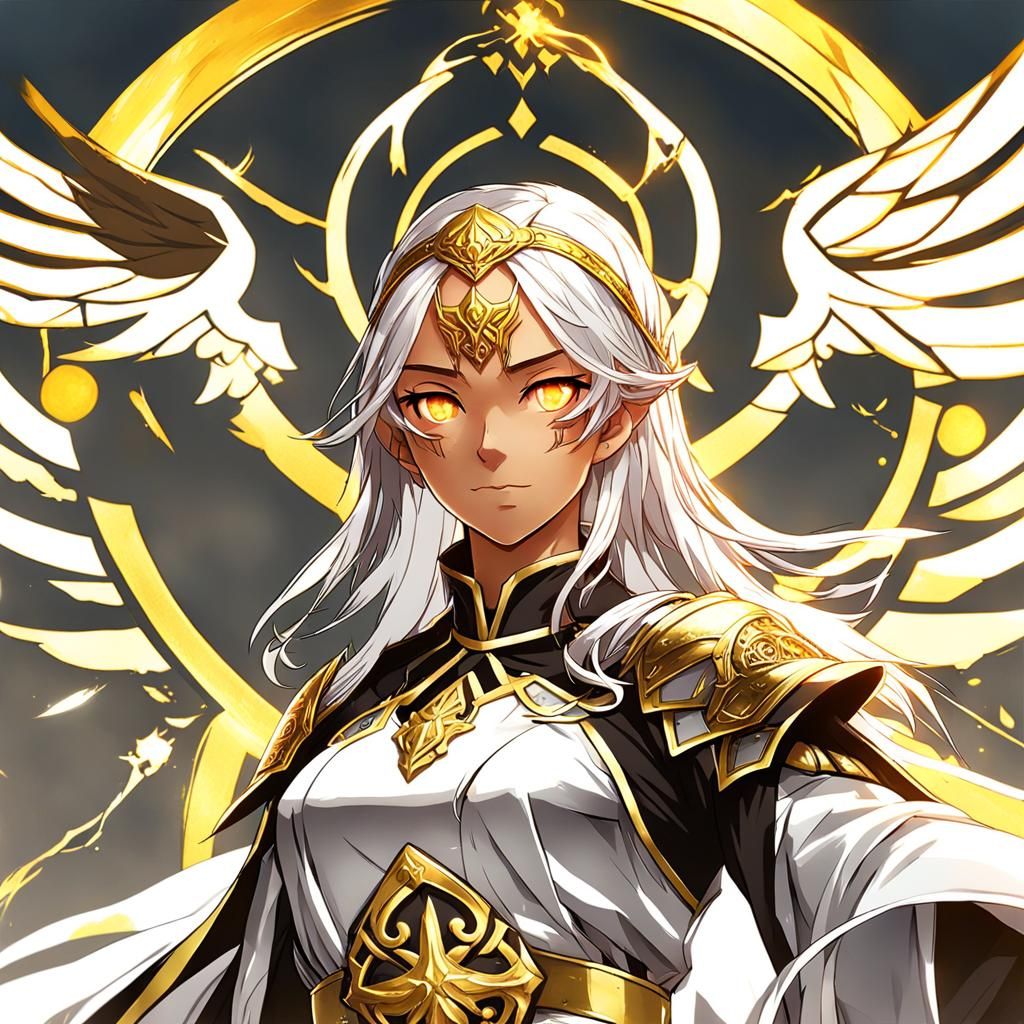 Aasimar Cleric with Ethereal Wings: Anime Style