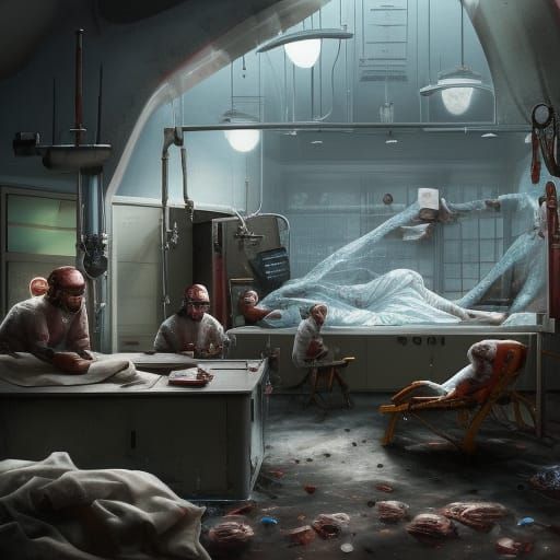Disturbing Operation Room Scene in Detailed Digital Painting