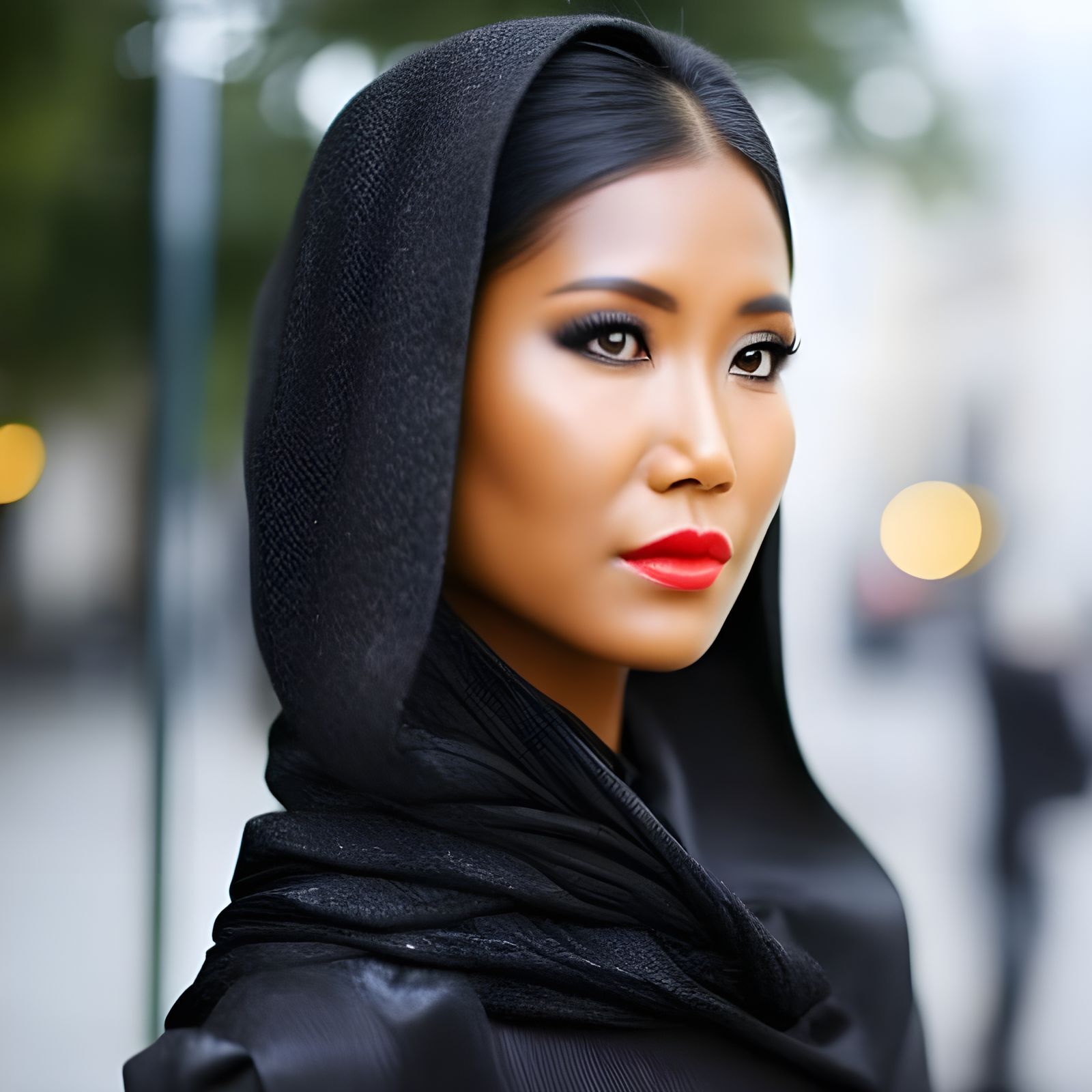 Expressive Woman in Silk Dress, Hyperreal Portrait