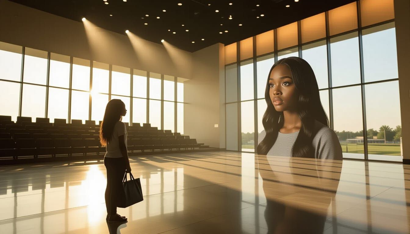 Eerie Megachurch Scene: Girl's Fearful Reflection