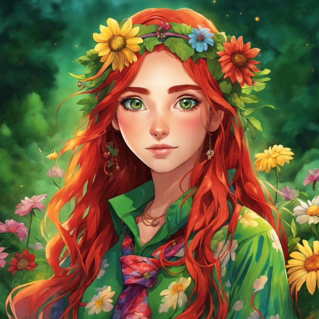 Anime Portrait of a Cute Hippie Girl