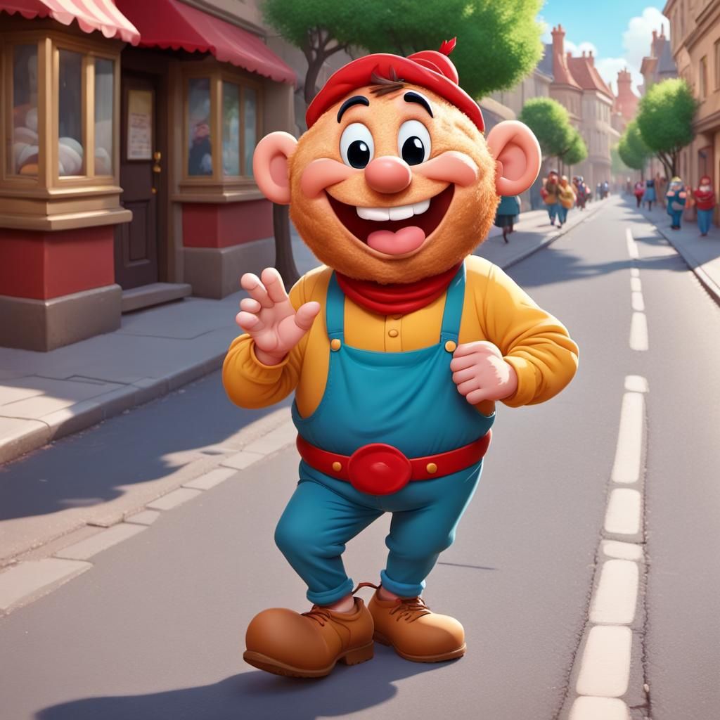 Smiling Muffin Man in a Disney Cartoon Style