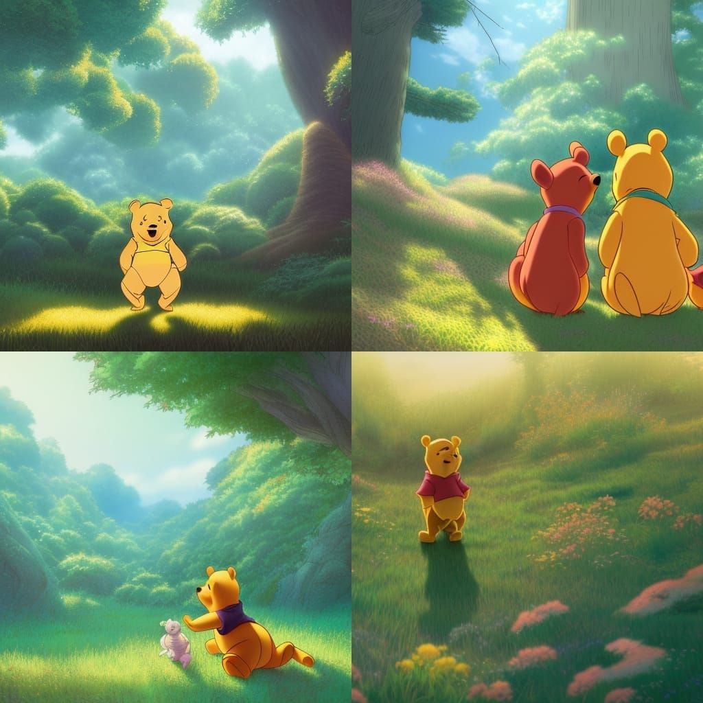 Winnie the Pooh in Studio Ghibli Anime Style