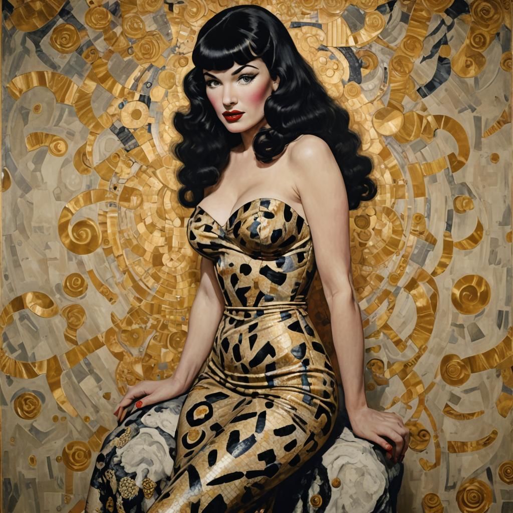 Bettie Page Portrait in Klimt Style