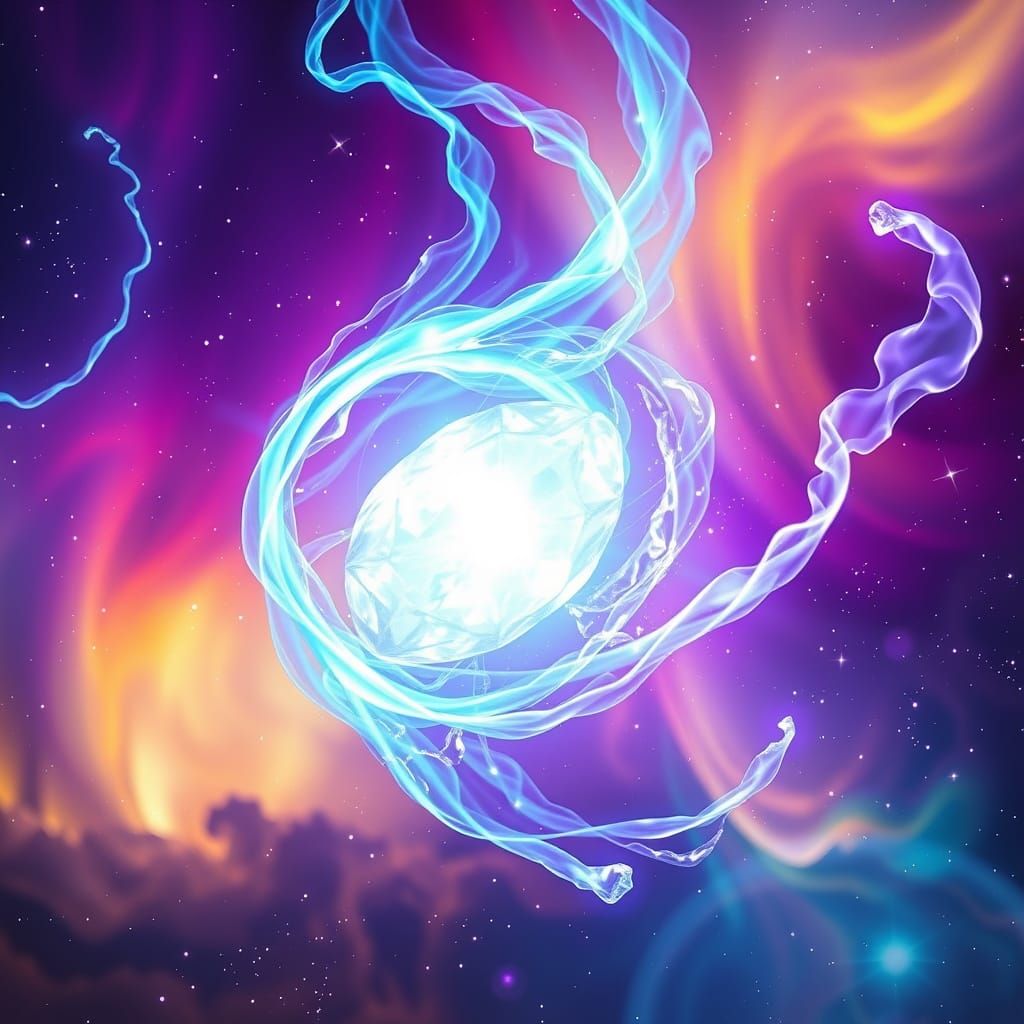 Glowing Celestial Jewel in Vibrant Cosmic Splash Art