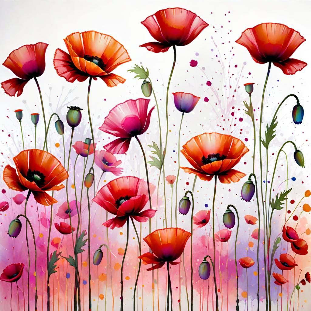 Colorful Splatter Paint Poppy Painting