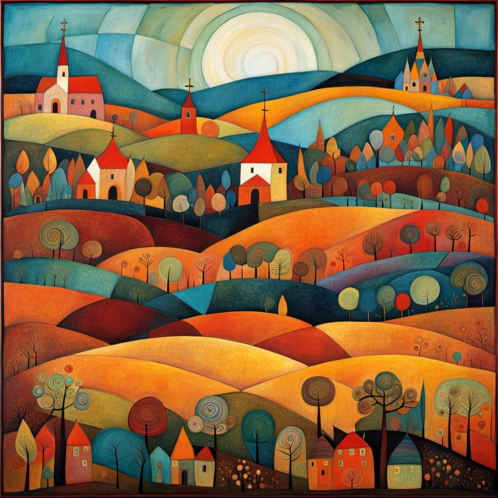 Church on Hill in Surreal Abstract Style