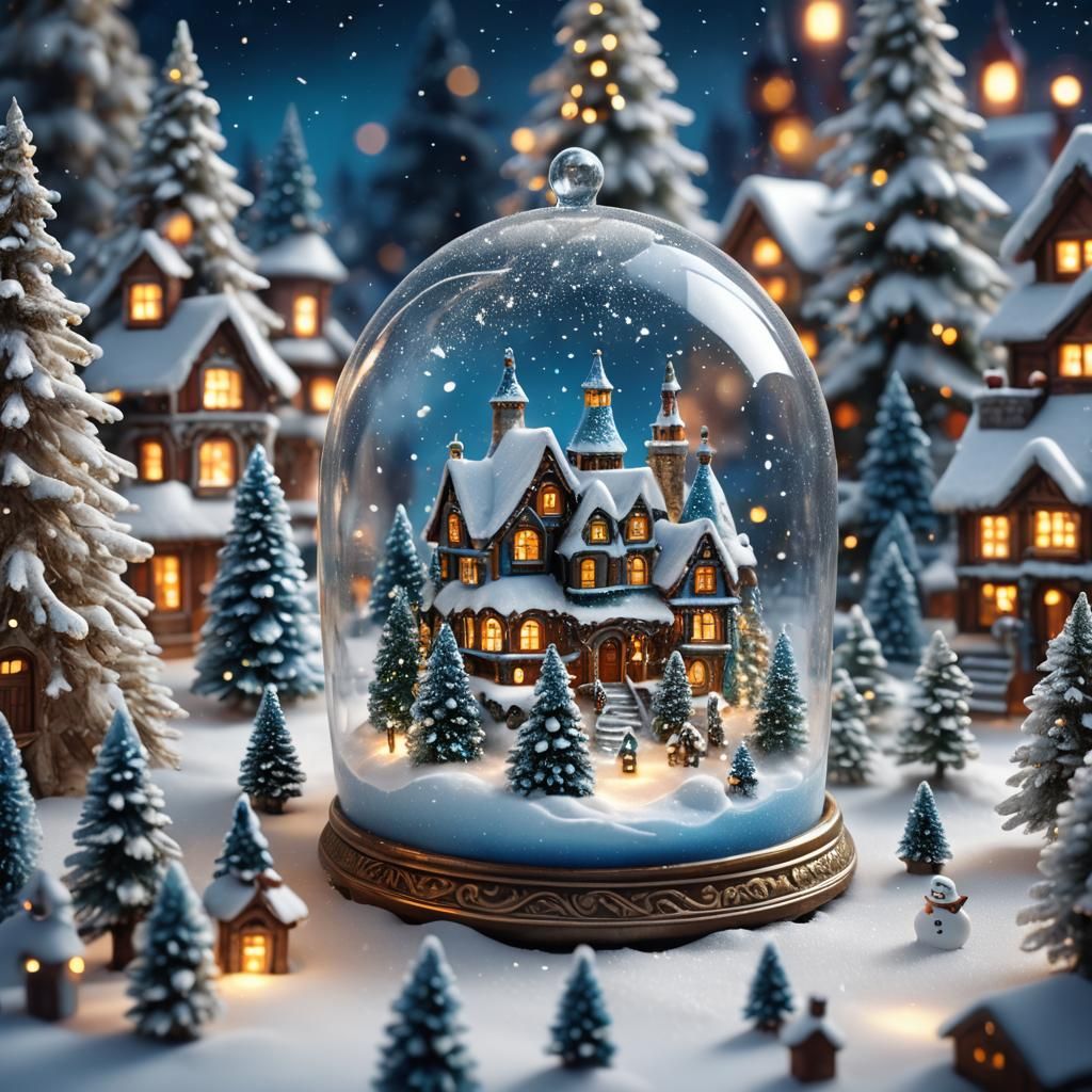 Enchanting Snow Globe Village in Macro Detail