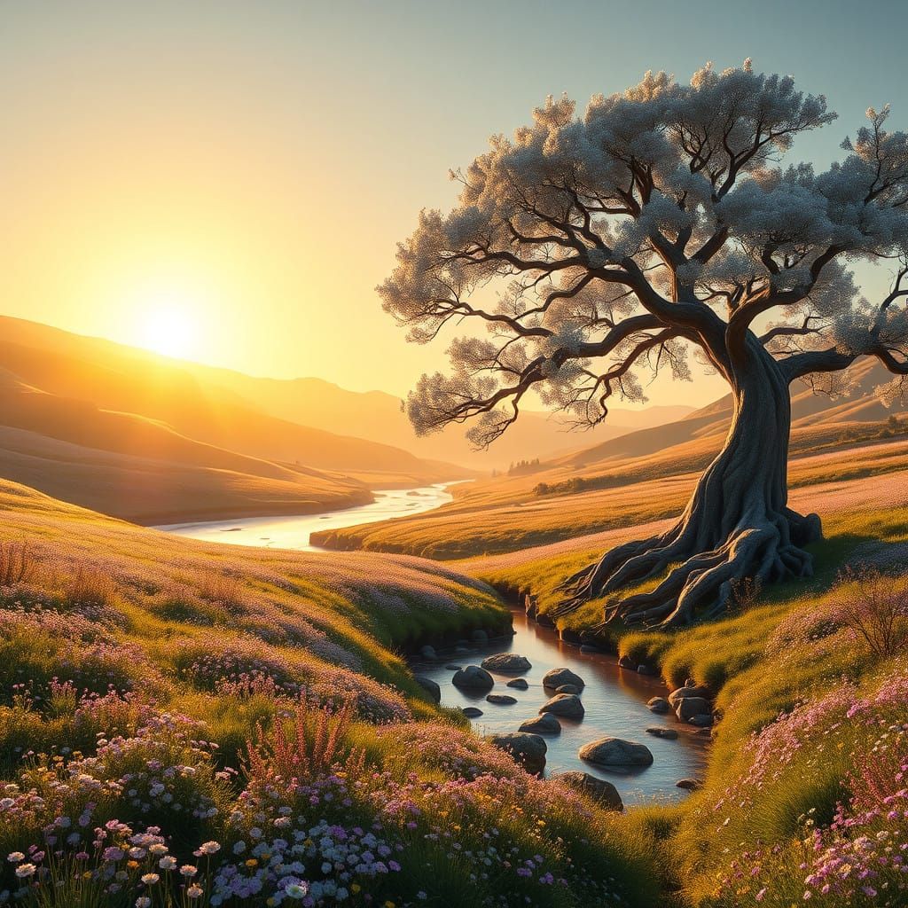 Serene Sunrise in an Emerald Valley