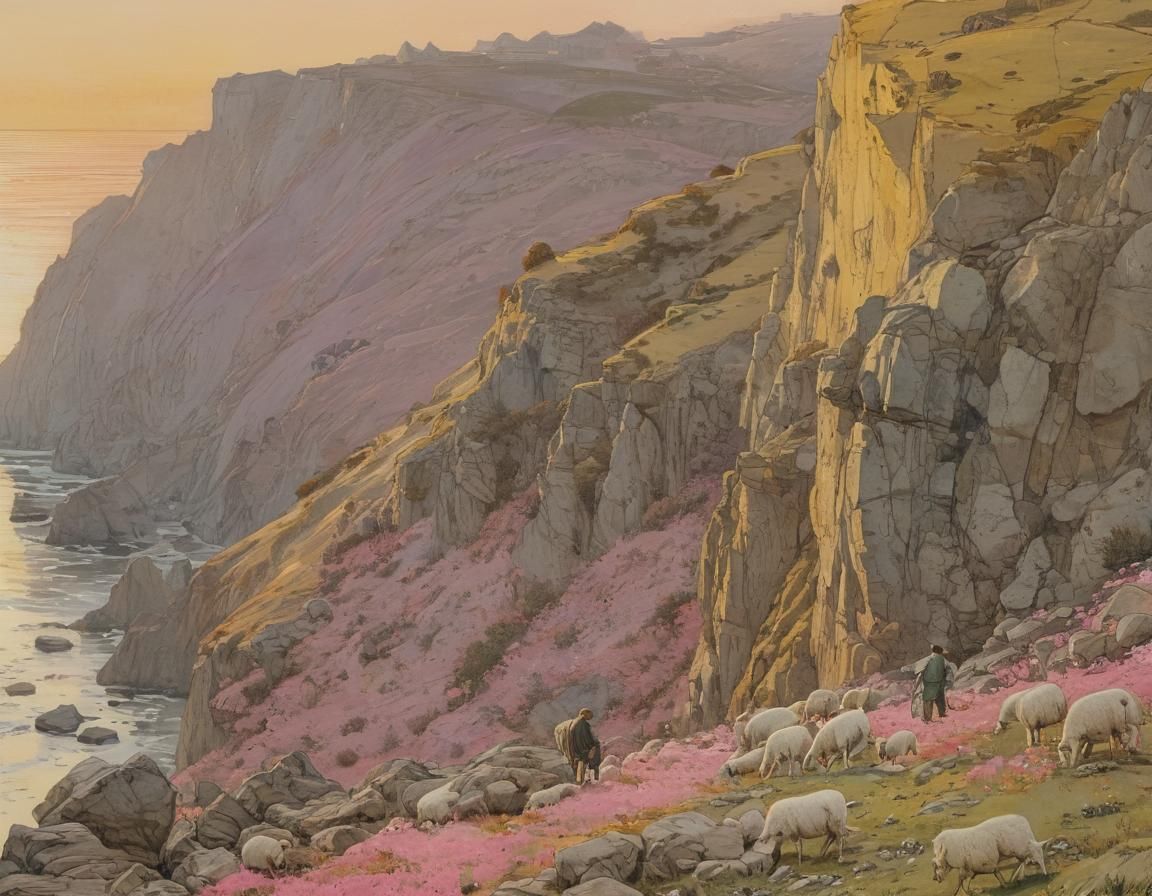 Coastal Shepherd Scene in Intricate Fantasy Style