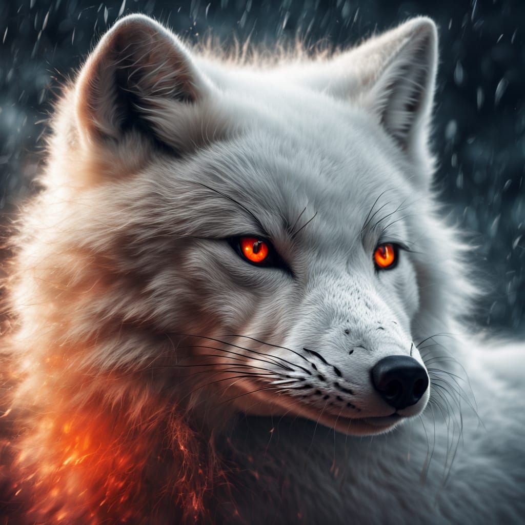 Glowing Red Button Illuminates Fluffy White Fox