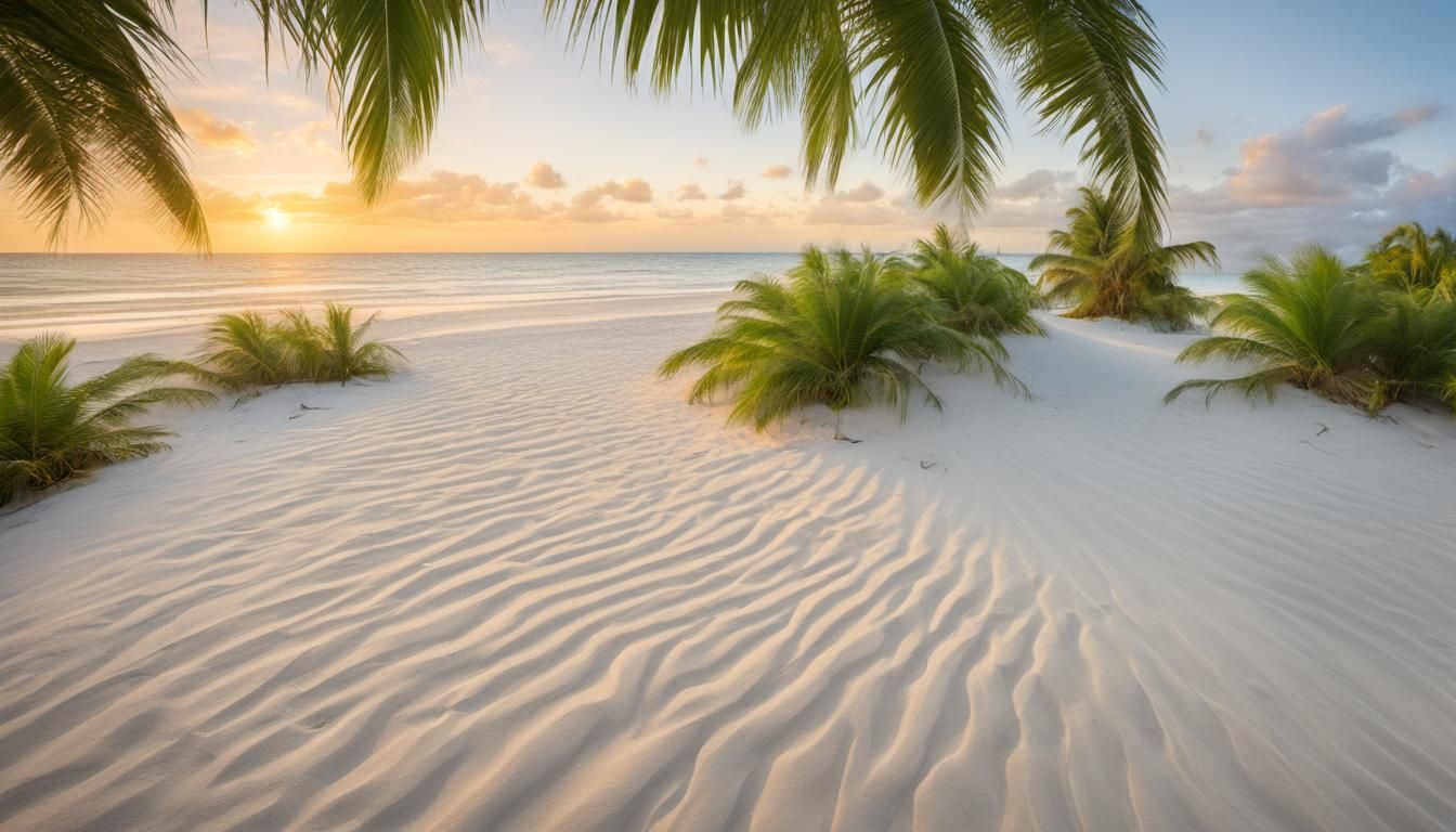 Impressionist Palm Trees at Sunrise on Tropical Beach